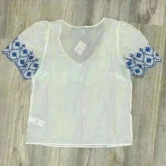NWT J Crew White Cotton Top Embroidered Short Sleeve Semi Sheer Shirt Size S - Picture 7 of 8